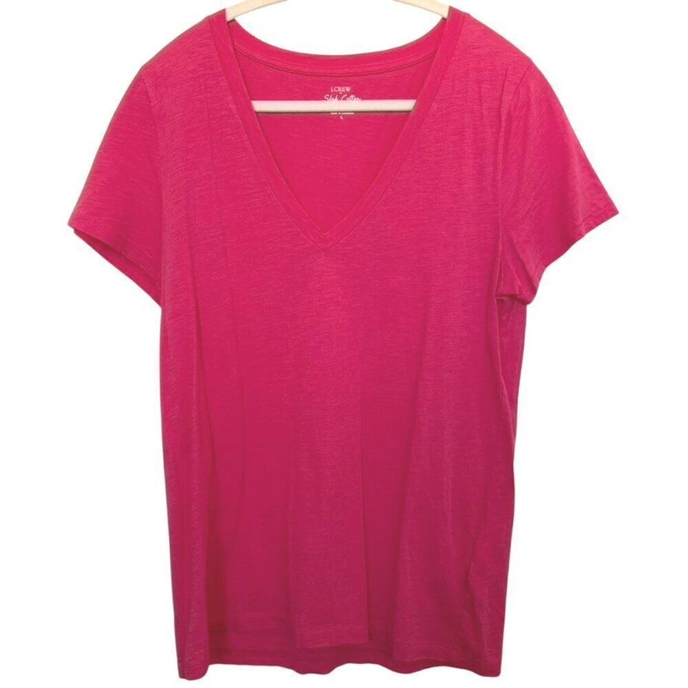 J. Crew Factory Slub Cotton Tee, Pink, Large, 100% cotton, V-neck